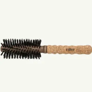Round hairbrush with wooden handle