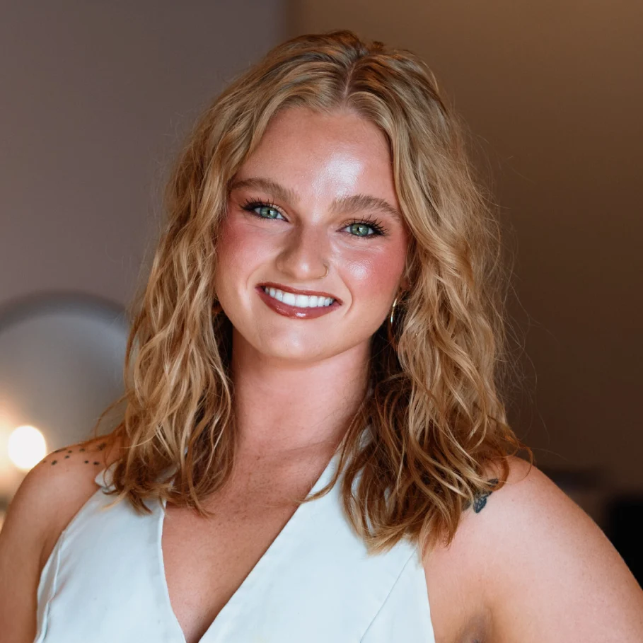 Blonde woman with friendly expression